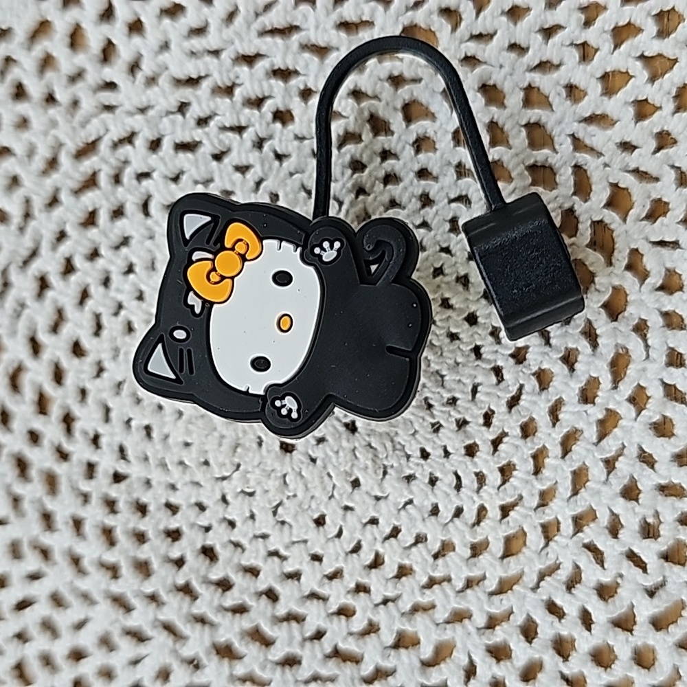 Hello, kitty halloween straw cover black cat, orange bow